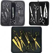 Kit Of 3 Professional Razor Thinning Scissors For Hairdressers/Barbers - Negro - Ver 2