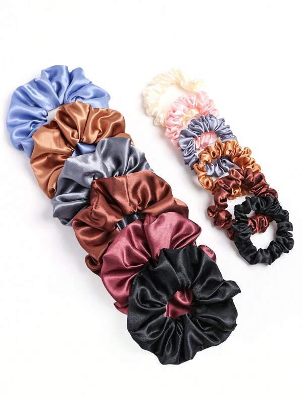 12pcs Satin Scrunchies Set, Large & Small, Hair Tie For Ponytail, Gentle On Hair Scrunchy Hair Ties
