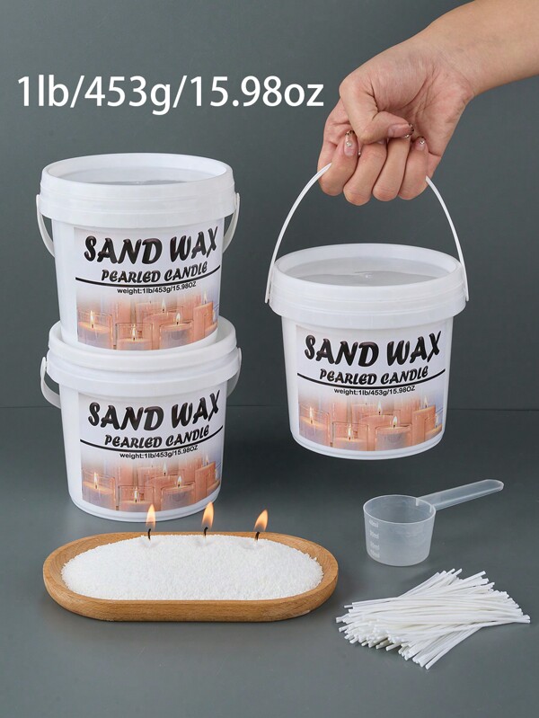 1lb/453g Pearled Candle Sand Wax In Bulk Bucket, 1pc Spoon And 50 Wicks Included , Refillable Beaded Wax Sand For Candle Making, Candle Wick, Ice Flower Wax, DIY Pearled Candle Reusable Candle Making, DIY Gifts, Candles Home Decoration, Weddning Decor