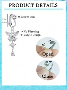 Fake Belly Rings For Men Women Belly Rings Clip On For Men Fake Belly Piercing Clip On Belly Buttons Bar No Piecing For Men Fake Navel Ring, Cubic Zirconia Stainless Steel Butterfly Heart Shape CZ Faux Non Pierced Belly Ring Navel Cuff For Women Men No Piercing Body Jewelry CZ - Fake Belly Rings - View 2