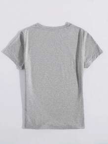 Happy New Year Glitter Graphic Print T-Shirt, Short Sleeve Crew Neck Casual Top For Summer & Spring, Women's Clothing