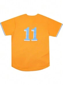 Maglia da baseball gialla n°11 da uomo, casual a maniche corte, con ricamo e cucitura, scollo a V e bottoni, adatta per feste e sport