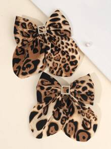 2pcs Leopard Pattern Hair Bow Clips For Teen Girls ,Exquisite Square Rhinestone Decor Hair Pins ,Velvet Alligator Clips ,Teen Teens Hair Accessories ,Perfect Gifts For Girls - Multicolor - View 8