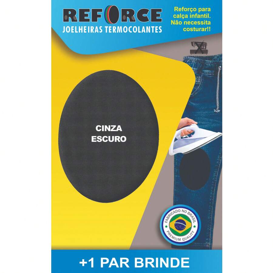 6 Pares Joelheiras Termocolante Reforço Reparo Calça Escola Escolar - Joelheira Reforce (Original) - Cinza Escuro - Visão 1
