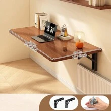 Wall Mounted Table Drop-Leaf Folding Floating Table Space Saving Writing Desk Foldable Wall Shelf - Brown - View 7