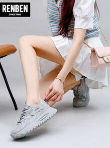 RENBEN 女士厚底休闲运动鞋，韩版时尚厚底学生运动鞋，跑步运动，适合秋季 - 灰色 - 查看 11