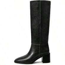 Wetkiss Womens Knee High Boots Tall Riding Boots With Block Chunky Heel Almond Round Toe And Low Platform Pull On Winter Fall Fashion Long Boots - Matte Black - View 5