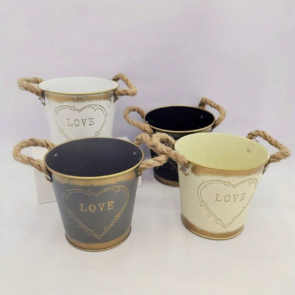 1pc Vintage Heart Pattern Iron Planter, Vaso de flores de metal rústico para suculentas, Ferramenta de jardim decorativa interna/externa, Casa, sala, cozinha e decoração de mesa de escritório