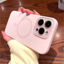 OroBelle Strong Magnetic Liquid Silicone Glass Camera Protector Cover Phone Case Compatible With IPhone17 16 15 14 13 12 11 Pro Max Plus, Compatible With IPhone11 Skin Feel Casing Drop Dust Proof No Fingerprint - 粉色 - 查看 3
