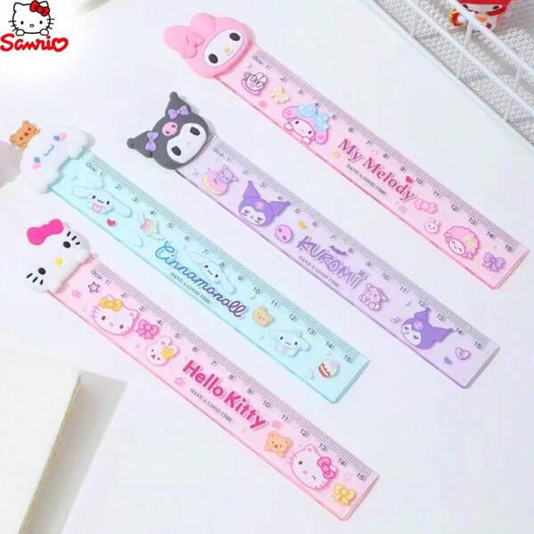 Sanrio 1pc SANRIO Régua de marcador de página de personagem de desenho animado fofo - Material de PC durável, multicolorido, com designs Hello Kitty, For My Melody, For Kuromi e Cinnamoroll para desenhar e presentear
