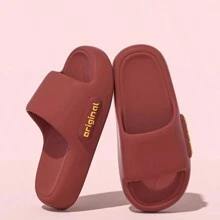 Simple Letter Design Slippers, Casual Open Toed Soft Soled Shoes, Comfortable Indoor Home Bathroom Slippers