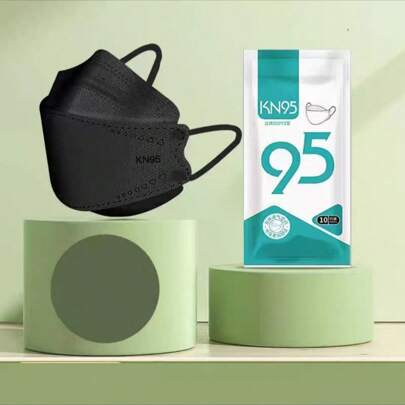 10pcs Black/White KN95 Disposable 3D Face Masks, Fashionable High-Quality 4-Layer Protective Masks For Adults