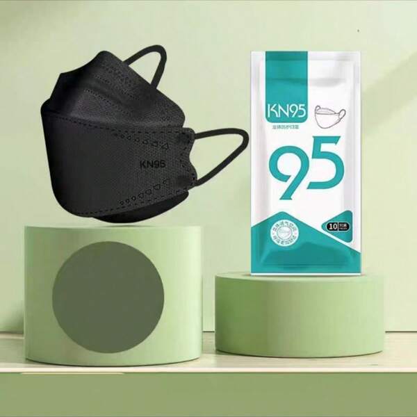 10pcs Black/White KN95 Disposable 3D Face Masks, Fashionable High-Quality 4-Layer Protective Masks For Adults
