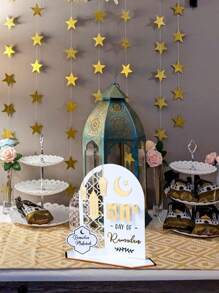 1 套开斋节倒计时日历，白色和金色亚克力开斋节日历装饰，星星、月亮、灯笼图案亚克力镂空风格装饰品，适用于派对、家居、办公桌、开斋节庆祝活动 - 白色金色 - 查看 5