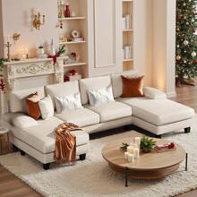Sectional Sofa Couches For Living Room, U Shaped Modular Sectional Sofa, Convertible Sofa Bed 6 Seats Sectional Sleeper Sofa Comfy Couch With Adjustable Backrest - Beige - View 1