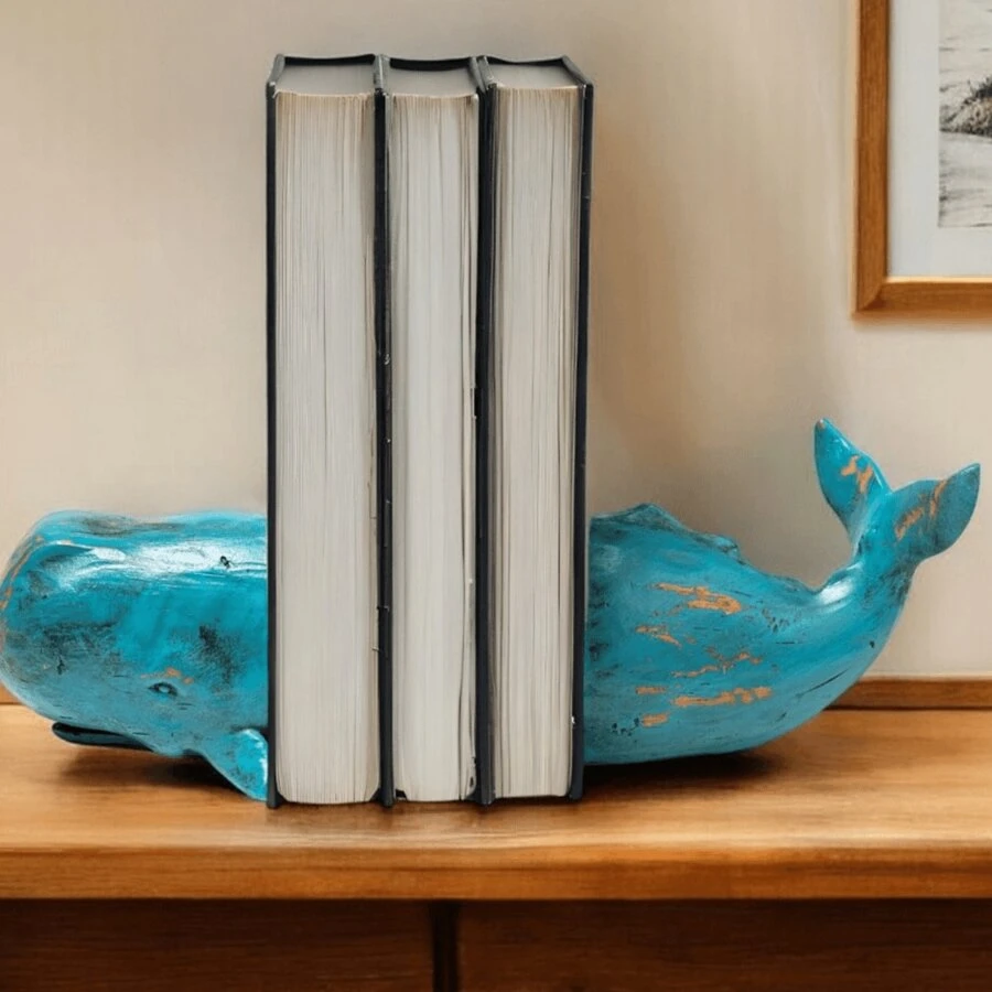 Rustic Aqua Blue Whale Shaped Bookends - Aqua - View 1