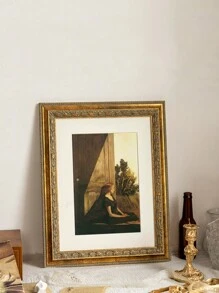 1 pieza Marco de lienzo ornamentado de estilo antiguo y dorado, marco decorativo elegante para el hogar y la sala de estar, adecuado para lienzos, impresiones de arte de pintura al óleo, diseño clásico, regalo ideal para ella - Multicolor - Ver 2