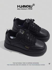 HUANQIU 女士时尚厚底休闲运动鞋，舒适时尚黑色运动鞋，适合所有季节、学生和休闲穿着 - 查看 5