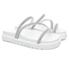 Sandália Feminina Birken Tiras Strass Brilhante Papete Básica Confortável Do 34 Ao 40