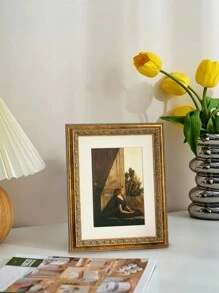 1 pieza Marco de lienzo ornamentado de estilo antiguo y dorado, marco decorativo elegante para el hogar y la sala de estar, adecuado para lienzos, impresiones de arte de pintura al óleo, diseño clásico, regalo ideal para ella - Multicolor - Ver 3