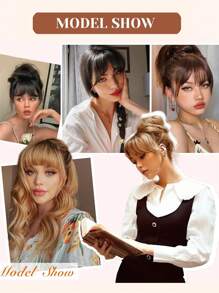 Natural Straight Synthetic Bangs High Temperature Fiber Clip-In Full Bangs With Fringe Of Hair 6 Inch Elegant Women's Clip-In Synthetic Hair Bangs With Sideburns - Perfect For Daily Use & Instant Style Upgrade Synthetic Women's Hair Short Straight Bangs Brown Black Red Wig Clip In Hairpieces For Black Heat Resistant Fiber