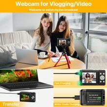 Nicamery 2025 Model 44MP Digital Camera, Auto Focus For Photography, 16X Digital Zoom 1080P FHD Vlogging Video Recorder, Compact Travel Camera With 32GB Memory Card, 2 Batteries And Battery Charger (No Adapter)