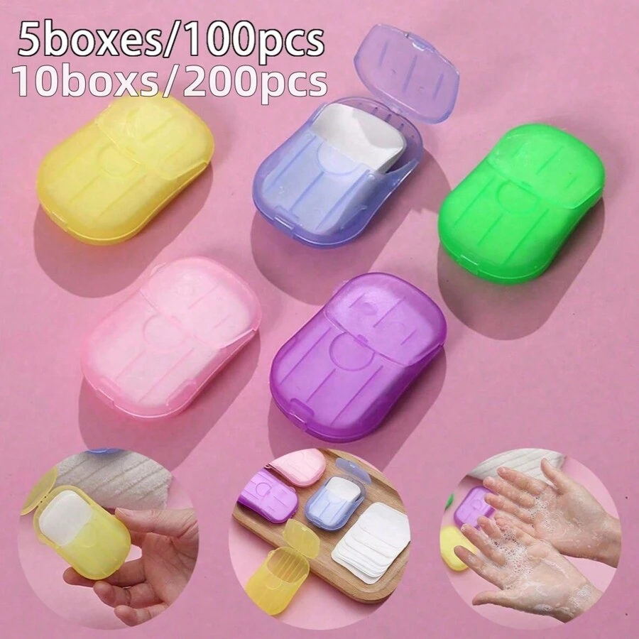 5 Boxes/100 Sheets, 10 Boxes/200 Sheets, 20 Boxes/400 Sheets, Colorful Travel Essential! Disposable Soap Sheets, Fresh And Portable, New Favorite For Hiking And Camping. Mini Soap Sheets, 5 Colors Available, Clean And Hygienic. - Multicolor - View 1
