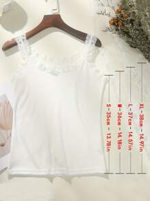 1 件女式无袖蕾丝边纯色圆领吊带背心，带滚边领 - 白色 - 查看 3
