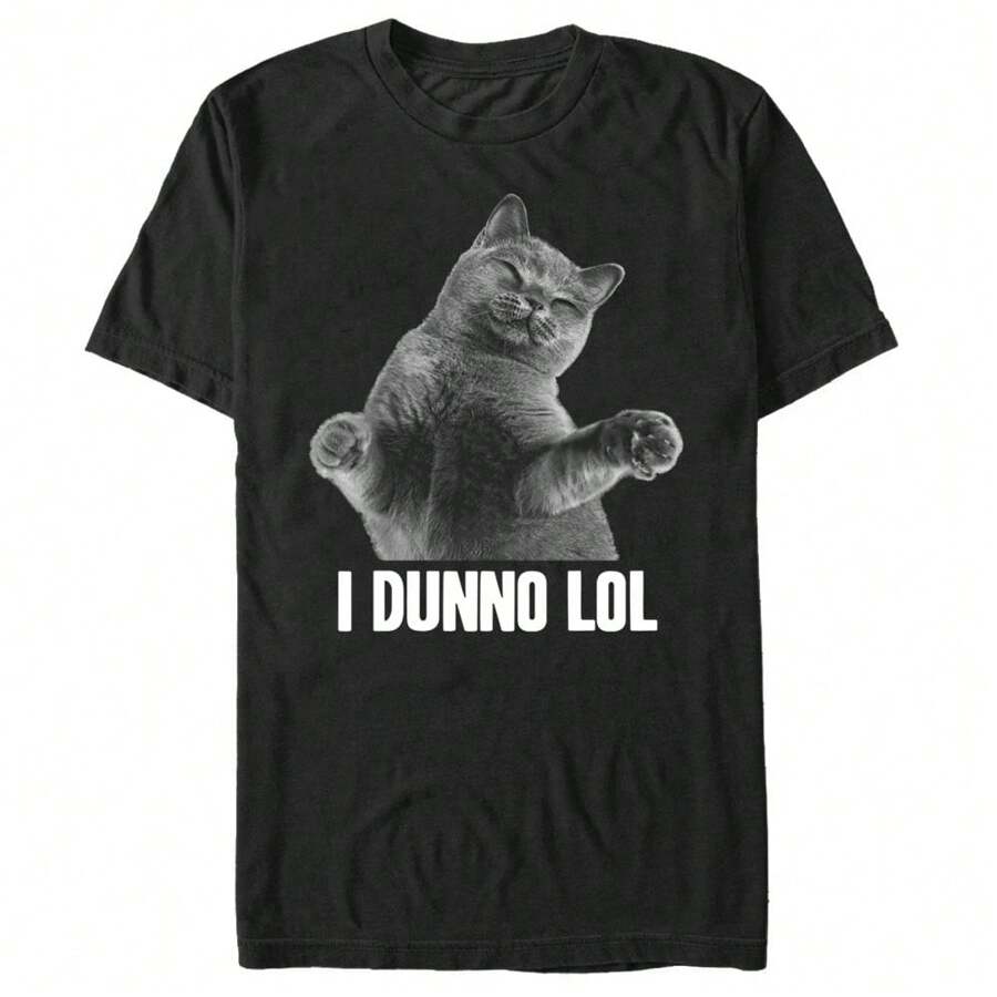 Men's Lost Gods I Dunno Lol Cat T-Shirt - Black - View 1