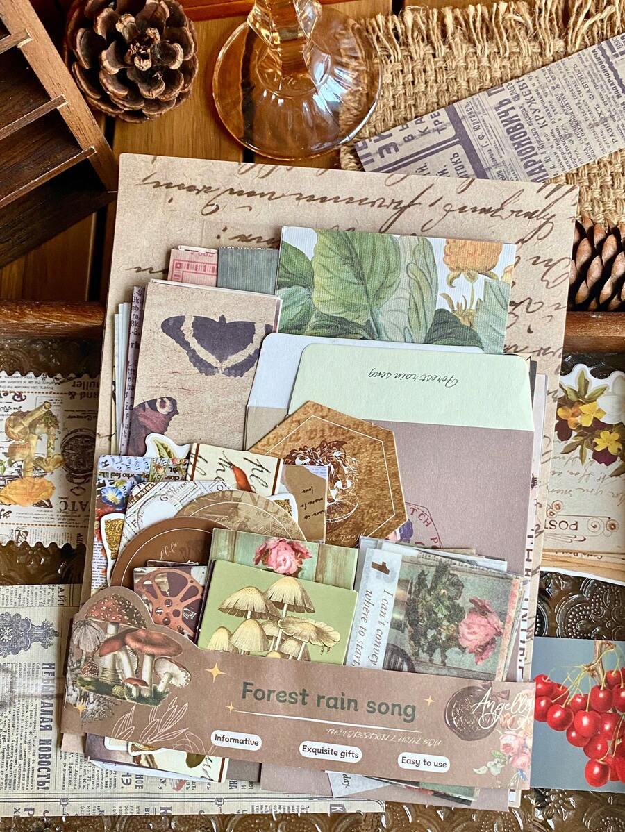 91 件 DIY 装饰材料套件，包括各种背景纸、卡片和复古贴纸，返校，学校用品