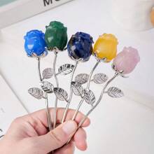 1 件天然水晶工艺品玫瑰石英花雕像疗愈宝石情人节金棒玫瑰花适合结婚礼物 7 月 4 日女士父亲父亲礼物