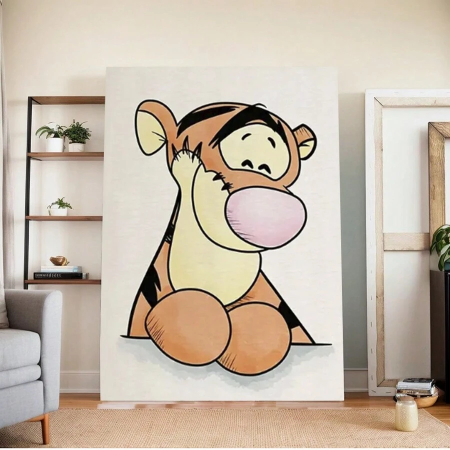Charming Tiger-Inspired Plush Canvas Art Print -  Wall Decor For Living Room, Bedroom, Office & Cafe, Perfect For Room Decor - Framed - View 1