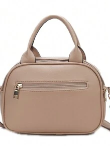 Modern Women's Handbag With Multiple Zippers For Carrying - Khaki - View 3