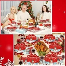 96 Pieces Christmas Party Supplies,Christmas Paper Plates And Napkins Disposable Xmas Tableware Set Merry Christmas For Christmas Holiday Party Decor Serves 24 Guests - MIXCOLOR - View 6