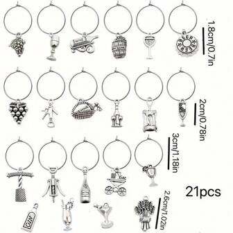 21 件装创意节日酒杯环，用于高脚杯识别环，酒杯环套装，酒杯吊饰标记套装，用于品酒 - 节日装饰和用品，适用于户外、露营