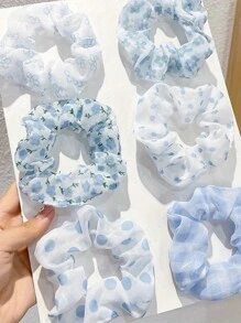 6 Stück/Set Oversized blaue Haargummis, elegante Haarbänder, süße Haarseile, koreanischer Stil Haraccessoires, Haraccessoires, Haargummis