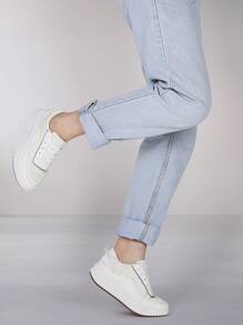 High Top Sneakers For Women Round Toe Platform Platform Heel Comfy Breathable Lace Up Shoes Daily Wear All Seasons Work Office Budiness Casual Walking Running Spring Womens Summer Sneaker Shoe - 白色 - 查看 4