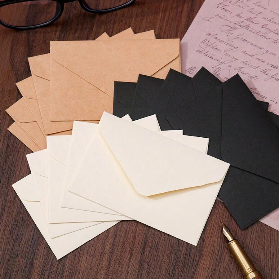 20 piezas Sobres mini de kraft marrón Sobres de kraft para tarjetas de regalo y tarjetas de visita, 3 colores clásicos, 4 x 2.8 pulgadas - Multicolor - Ver 1