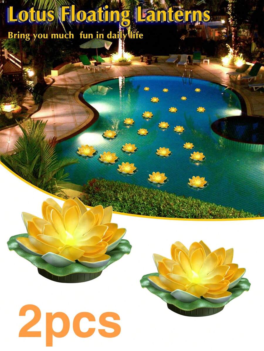 Solar Powered LED Lotus Light, Floating Lotus Light With Light, IP44 Pool Decoration Simulation LED Lotus Light In 3 Colors (Yellow+Pink+White), Decorative Desktop, Courtyard, Garden, Wedding, Pond, Landscape Decoration Floating Flower Light., Solar Lights Outdoor