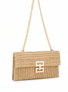 1pc Minimalist Clasp Straw Clutch Bag, Vintage Simple Handbag, Fashion Evening Envelope Bag, Women Crossbody Bag, Versatile Small Bag, Beach Bag, Vacation Essentials, Perfectly Matching With Beach Accessories Women, Fashion Summer Vacation Bag, Beach Essentials Women Bags For Vacation & Holiday, Perfect For Summer, Vacation & Beach