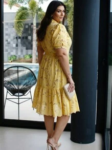 Vestido Chemise De Laise Com Aplicação de Guipir Amarelo Curve Size Aline Meneghetti