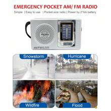 INDIN BC-R2048 Portable Radio | AM/FM, 2AA Battery Operated With Long Range Reception For Indoor, Outdoor & Emergency Use | Radio With Speaker & Headphone Jack - Silver - View 8