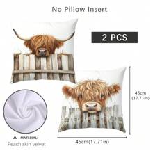 1pc/2pcs Simple Highland Cow Plush Throw Pillow Cover, Single Sided Skin-Friendly Peach Velvet, 45*45cm Sofa Cushion Cover For Home Decor, Party Decoration, Gift