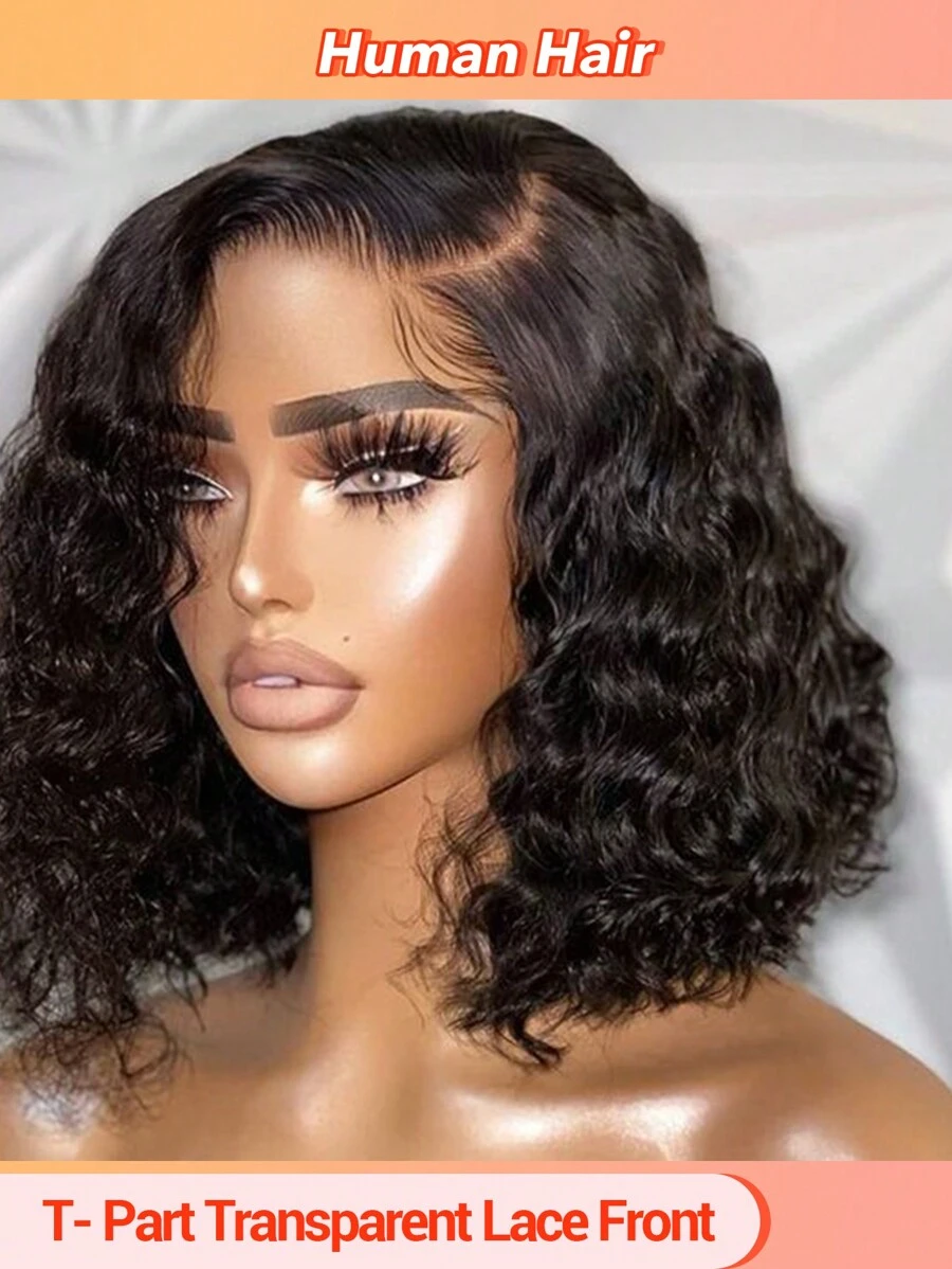 Tóc giả phía trước sóng sâu Side Part Tóc giả BOB tóc thật Tóc giả ren phía trước cho phụ nữ Tóc giả tóc thật Pre-plucked Sóng sâu Tóc giả BOB ngắn xoăn 180% Mật độ 11*4*0.5
