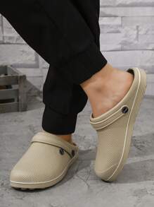 Men's Waterproof Anti-Splash Thick Sole Slip-On Casual Mule Sandals With Perforation, Toe Covering - Brown - View 5