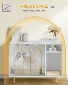 HEXCELEN Cat Cabinet, Cat Litter Box, Cat Litter Cabinet, Cat House With Door And Separate Partition, 50 X 80 X 61 Cm, Stable Cat Cabinet, Bench, White And Gold - Vàng - Xem 2