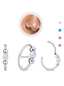 18克蛋白石鼻环，女士款，8毫米/10毫米316L医用钢鼻环，可作鼻环、鼻中隔环和耳骨耳环使用。蛋白石鼻环，316L医用钢低过敏性银色鼻中隔环，女士款，18克铰链式耳骨耳廓耳软骨耳屏耳骨耳环。 - 如圖所示 - 查看 12