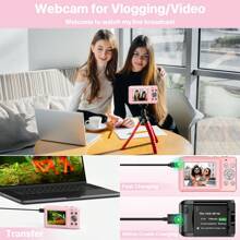 Nicamery New 44MP Digital Camera, Suitable For Photography With Auto Focus, 16X Digital Zoom 1080P FHD Vlogging Video Recording, Portable Compact Camera With 2 Batteries And Battery Charger (Plug Not Included) - Pink - View 6