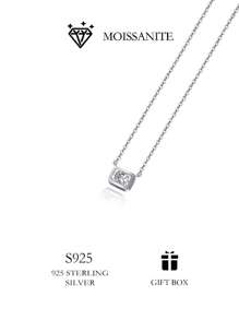 1CT/3CT 矩形莫桑石吊坠项链，采用 S925 纯银制成 - 优雅、奢华的珠宝礼物，适合婚礼、生日、情人节、周年纪念日和圣诞节 - 銀色 - 查看 3