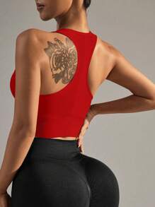 Yefecy Áo ngực thể thao nữ có đệm mút, không đường may, hỗ trợ cao, phù hợp cho yoga, thể dục, chạy bộ và tập luyện mùa xuân. - Màu Hoa hồng đỏ - Xem 2